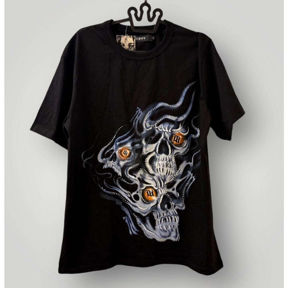 MISBHV Black Crystal Skull T-Shirt XL A/W 21 "Shadows Of Us" Rhinestone Studded
